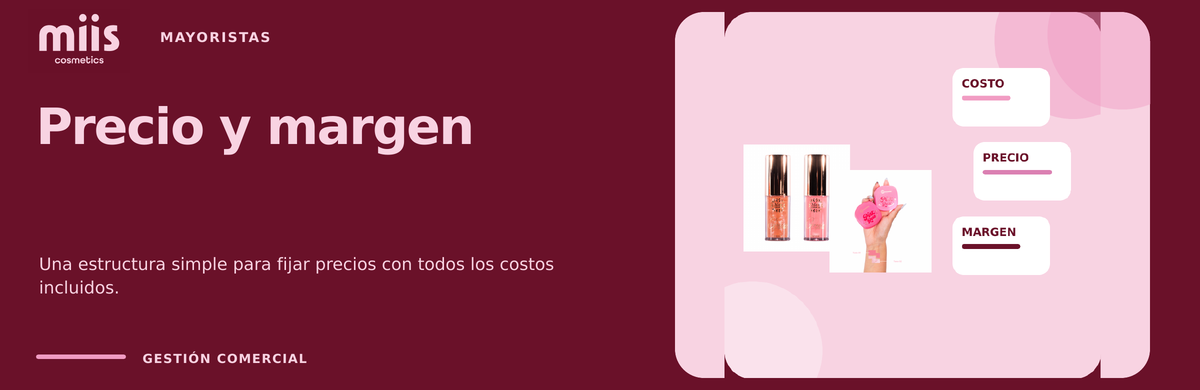 Banner panorámico de precio y margen para mayoristas de Miis Cosmetics