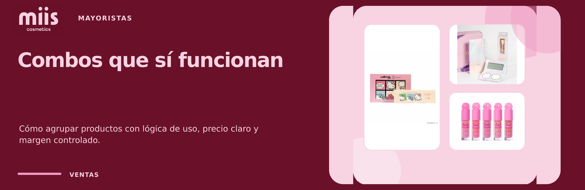 Banner panorámico de combos para mayoristas de Miis Cosmetics
