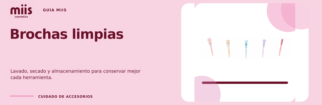 Banner panorámico de limpieza de brochas de Miis Cosmetics