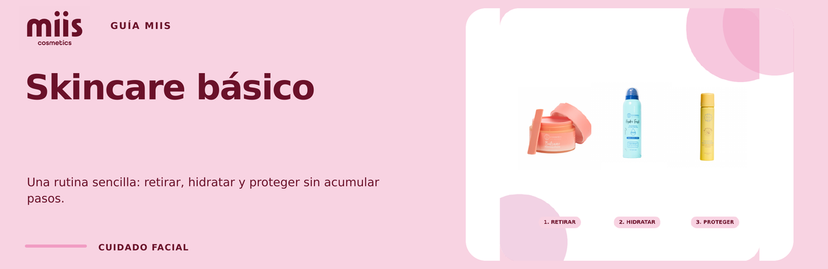 Banner panorámico de skincare básico de Miis Cosmetics