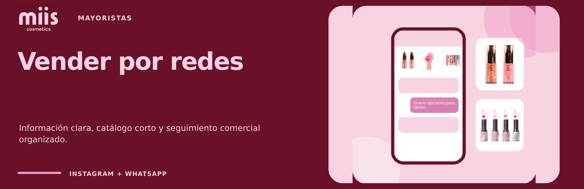 Banner panorámico de ventas por redes para mayoristas de Miis Cosmetics