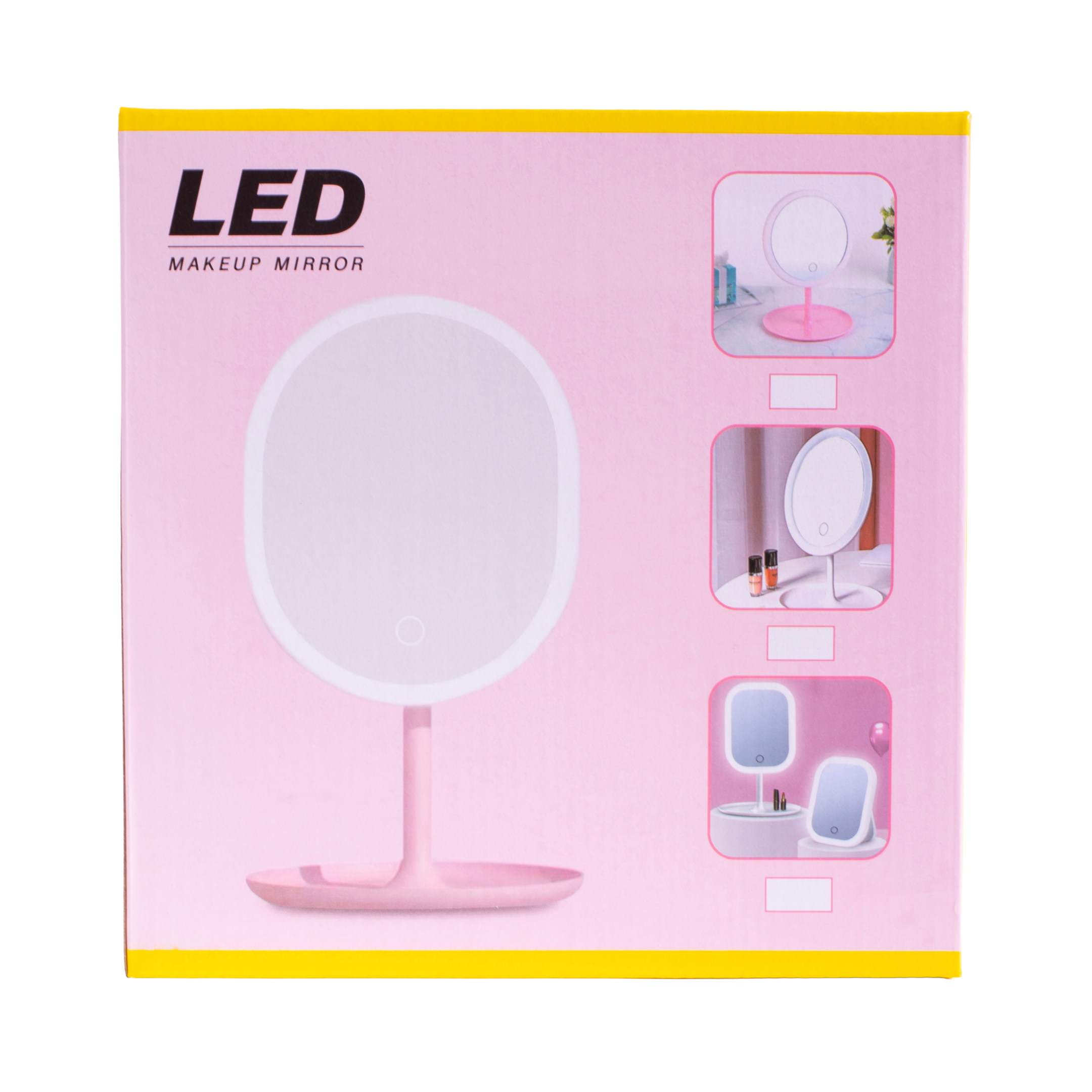 Espejo blanco base con luz rosa