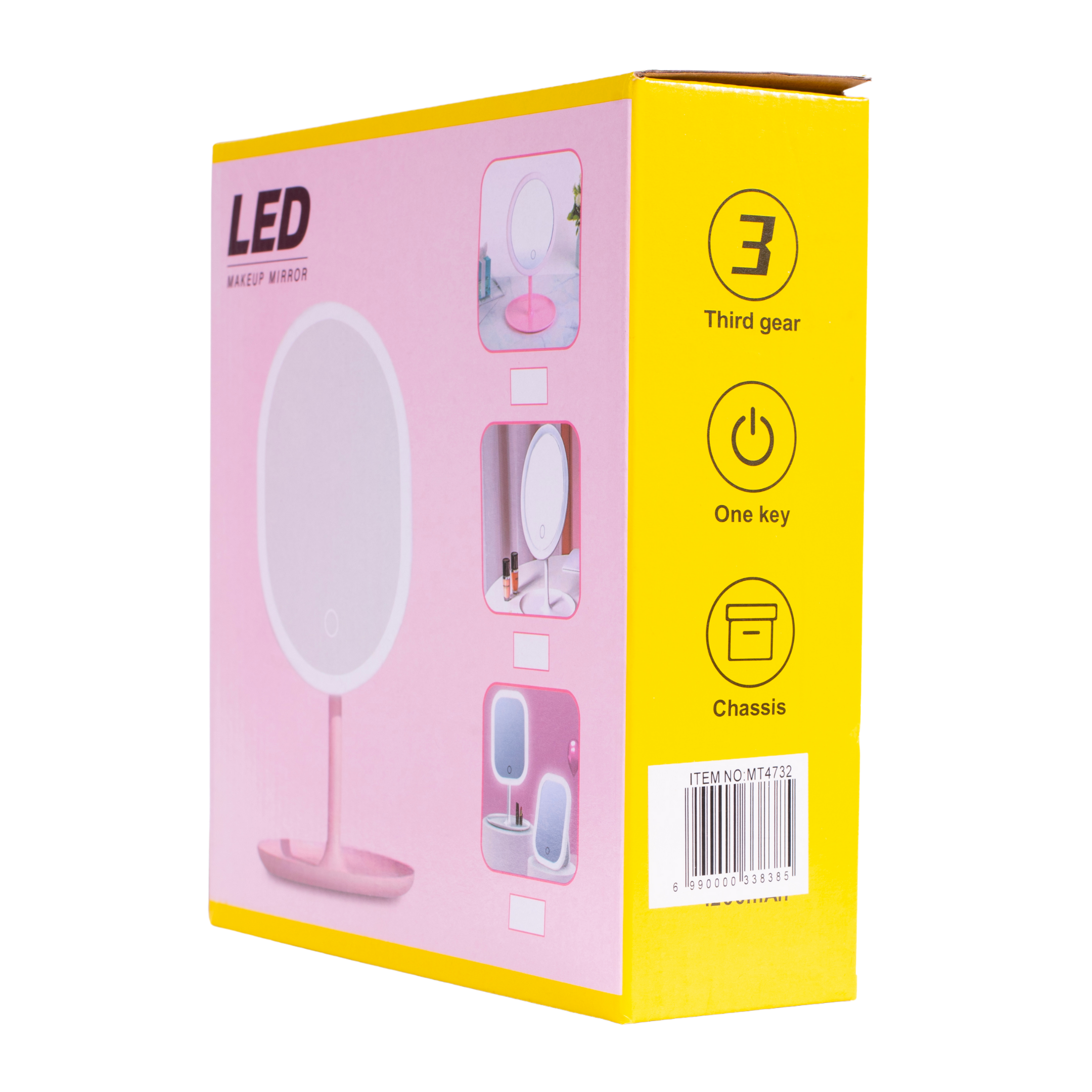 Espejo blanco base con luz rosa