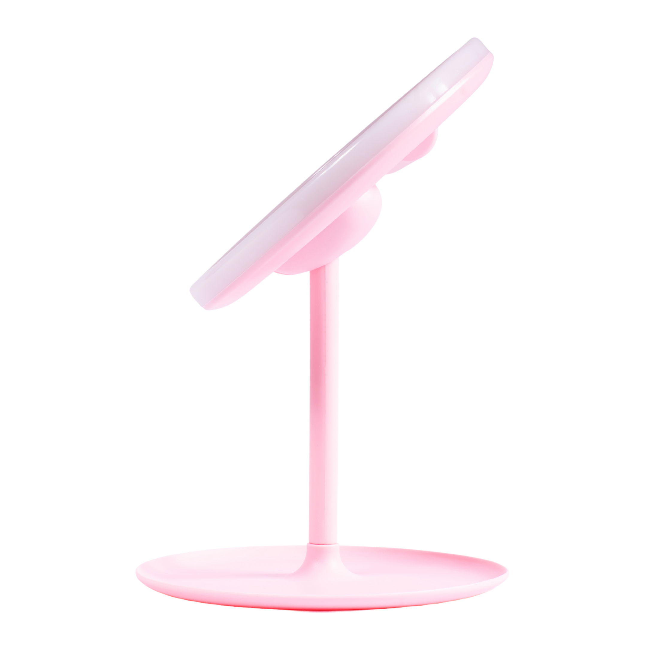 Espejo blanco base con luz rosa